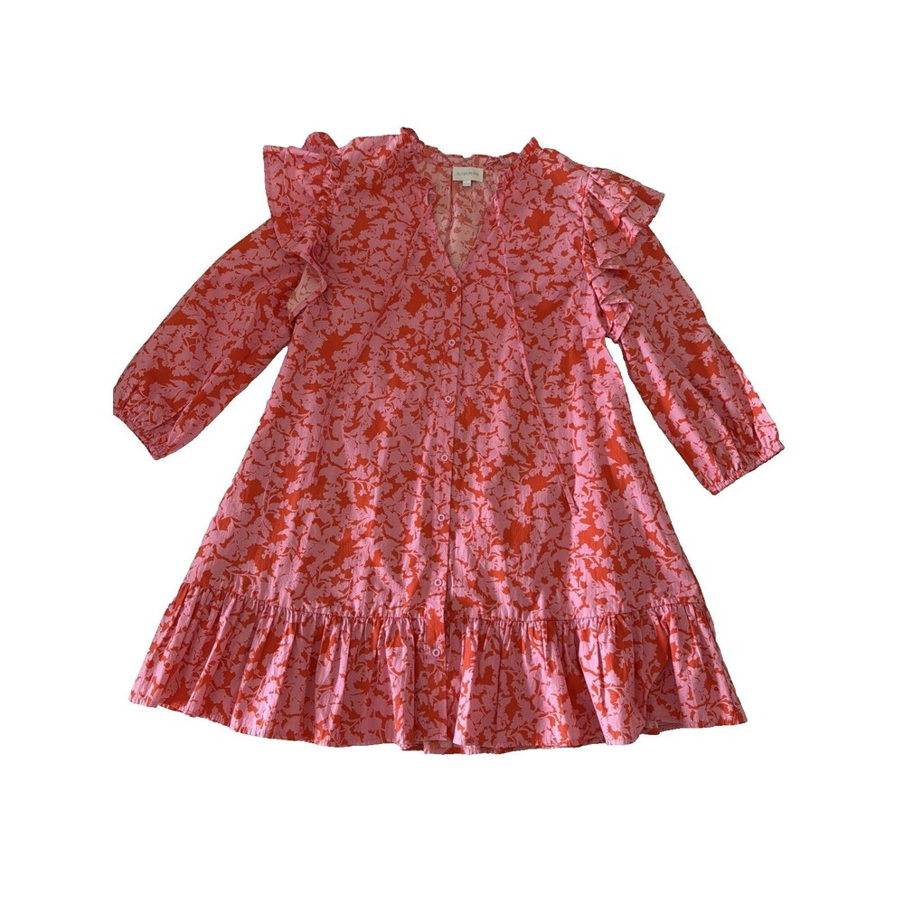 Sugarlips Sunset Floral Sammy Ruffle Top Drop Waist Dress Womens L Pink Warm Red - Picture 6 of 15